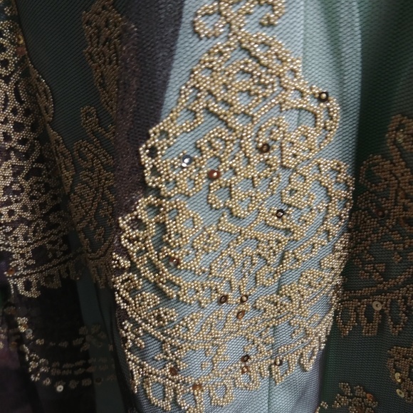 GREEN/BROWN BEADED/SEQUIN SUMMER DRESS BY TEEZE ME SIZE M - Picture 3 of 10